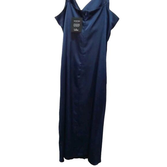 Lulus Navy Blue Spaghetti Strap Slip Maxi Dress XL Sexy Slit Wimsigoth Festival - Picture 7 of 10
